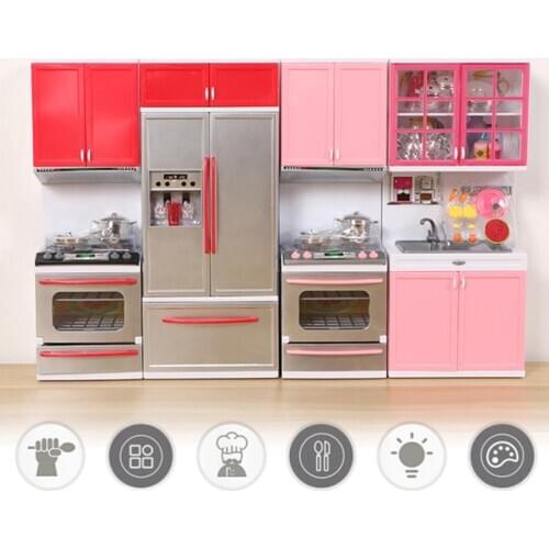 Mini LED Music Stove Fridge Doll House Furniture Funny Kids Pretend Play Cooking Toy kids Educational Toys birthday Gift