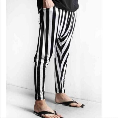 M-4xl Korean Version Tide Mens Fashion Striped Nine Pants Loose Feet Trend Harem Pants Hanging Pants Large Size Mens Pants