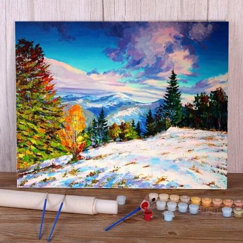 Landscape First Snow Coloring By Numbers Painting Set Oil Paints 50*70 Canvas Pictures New Design Adults Drawing