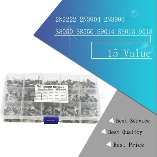 600PCS 15 Value x 40 Pcs Transistor TO-92 Assortment Box Kit Transistors 2N2222 2N3904 2N3906 C945 S8050 S8550 S9014 S9013 9018
