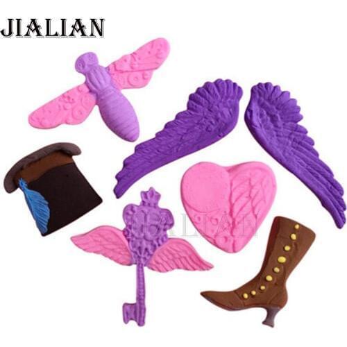Bees, love, angel wings, shoes, keys shape Silicone Mold for Fondant, Cake Decorating tools baking utensils T0944