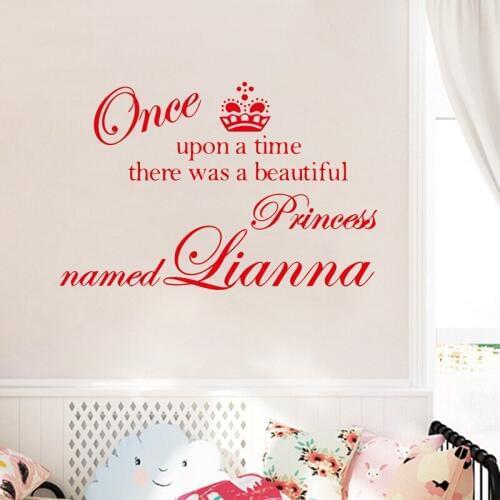 Personalized girls name crown princess vinyl wall decal stickers Princess bedroom decoration free shipping