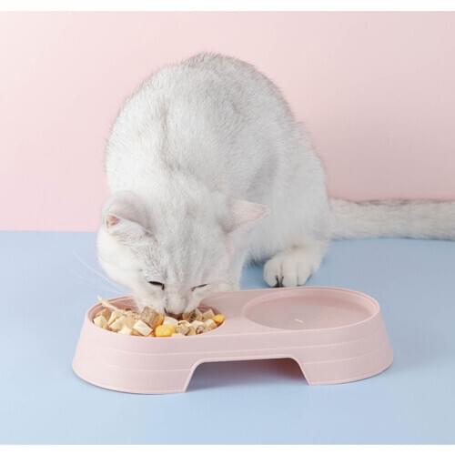Plastic Pet Double Bowls Easy To Clean Bowl Cat Pet Food Water Feeding Supplies