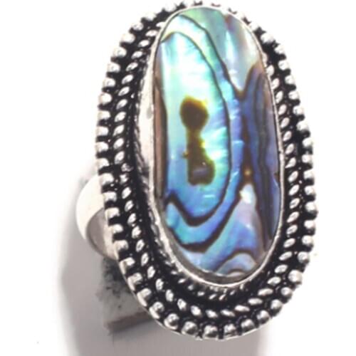 Genuine Abalone Shell Ring Silver Overlay over Copper , Size: 7.5, R6718