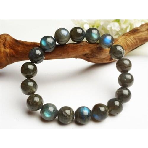 Genuine Natural Labradorite Gems Stone Crystal Round Beads Stretch Charm Bracelets For Women