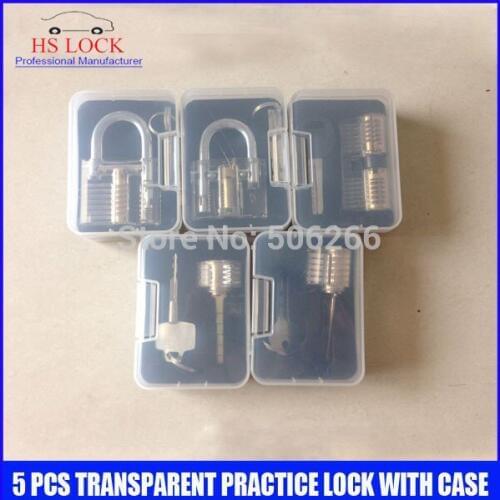 Practice Lock set for Beginners, Practice Cylinder, Transparent, Clear 5 pcs locksmith practice tools with Case