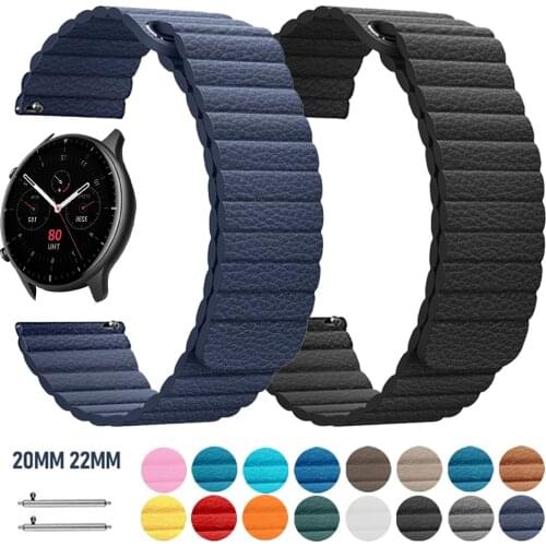 20 22mm Leather Watchband for Huami Amazfit GTR 2/2e Watch Magnetic Buckle Wrist Strap for Amazfit GTS 2/Bip Watch Band Belt
