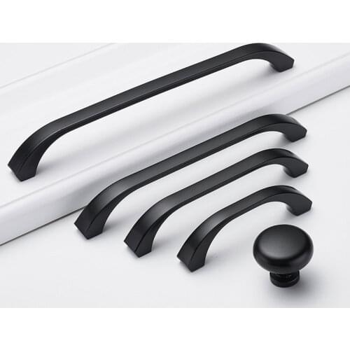 Door Furniture Hardware Zinc Alloy Kitchen Cabinet Knob Black Cupboard Drawer Pull Modern U Type Case Handle