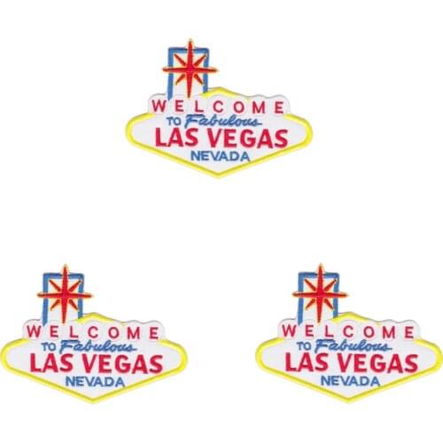 Halloween Decoration Dress patch WELCOME to LAS VEGAS nevada Patch iron-on embroidered Road Sign Highway biker