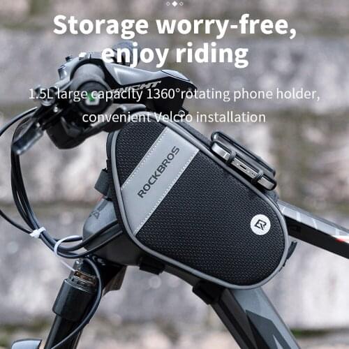 ROCKBROS Bicycle Mountain Bike Bag Front Beam Waterproof Mobile Phone Bag Saddle Bag Riding Equipment Accessories