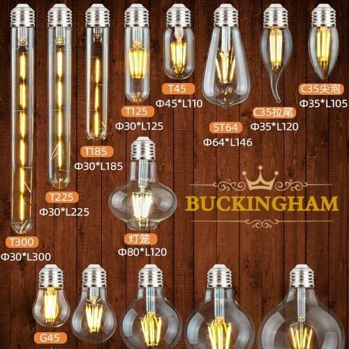 Vintage LED Edison Bulb E27 Retro Edison Lamp Filament Bulbs T45 T300 A60 ST64 G45 G80 G95 C35 2700K Retro LED Light Decor