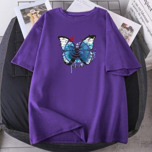 Rewind Butterfly Woman T-shirts Fashion Summer Tops Tees Short Sleeve Oversize Female High Quality O-neck Black Lady Clothing