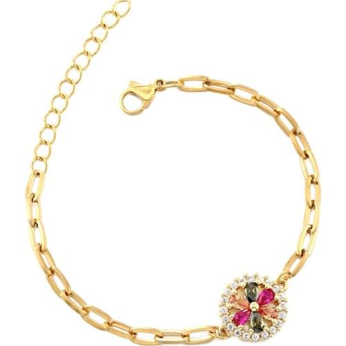 Fashion Cubic Zirconia Adjustable Colorful Sun Flower Bracelet For Women Charm Stainless Steel Chain Bangle delicate Party Gift