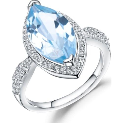 GEMS BALLET 100% 925 Sterling Silver Rings 4.68Ct Marquise Natural Sky Blue Topaz Gemstone Ring for Women Wedding Fine Jewelry