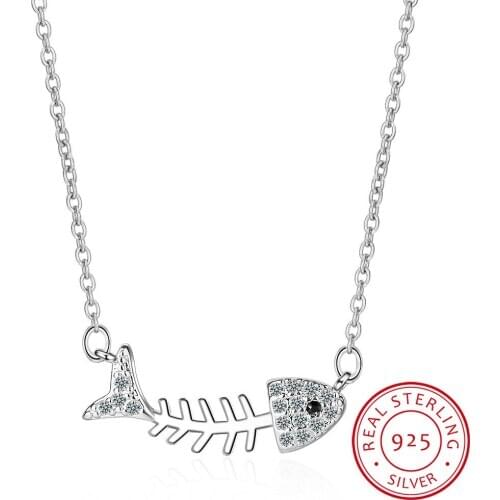 New Fashion Micro Zirconia Fish Bone Necklace For Women 925 Sterling Silver Clavicle Chain Necklace S-N297