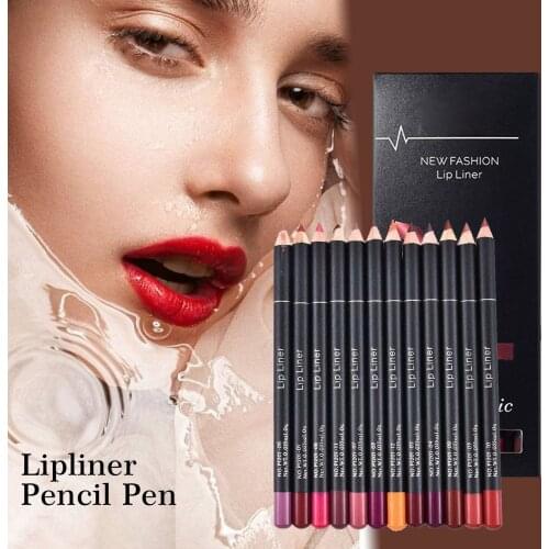 12 Pcs/Set Sexy Matte Lip Stick Lipliner Lip Liner Pencil Matt Nude Lipsliner Pen Set Beauty Makeup Tool Cosmetic