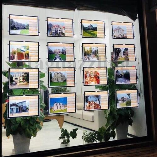 16 Units A4 One Side LED Illuminate Window Display Kits Acrylic Poster Frame Light Panel for Real Estate Agent Windows
