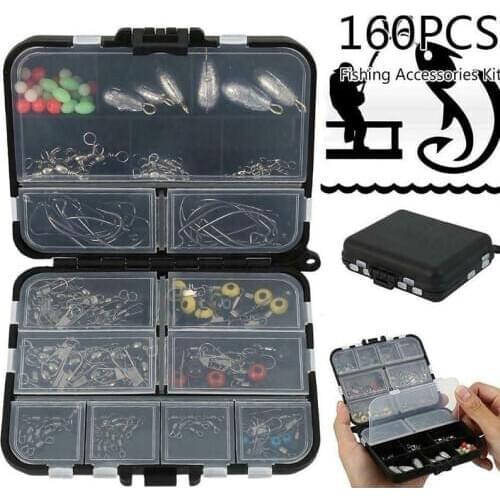 160 Pcs/Box Fishing Accessories Kit Including Jig Hook Fishing Sinker Tools WHShopping