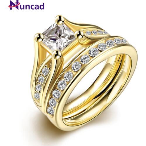 2pcs/set Fashion Classic Womens Ring Engagement Promise Wedding Gold Color Zircon Ring for Gift Girl Friend bague anel bijoux