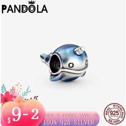 2021 new High Quality 925 Sterling Silver Shimmering Narwhal Charms Beads Fit Original Pandora Bracelet Summer Arrival Jewelry
