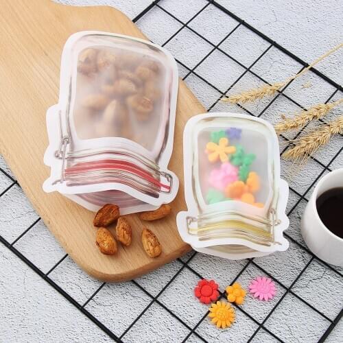 30Pcs/Lot Portable Mason Jar Shape Food Self-zip Storage Bag Kitchen Travel Zipper Sealed Food Snack Candy Storage Zipper Bag