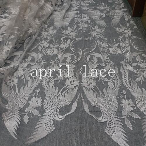 5yards /lot mx329 offwhite ivory best quality bird flower fashion embroidery net mesh lace fabric for evening dress/wedding