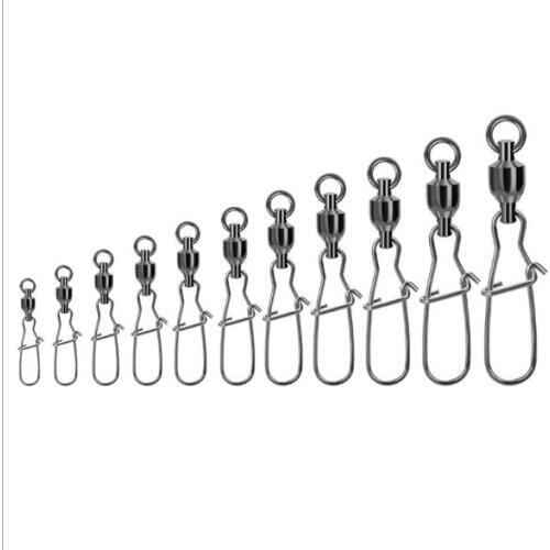 50pcs 0# 2# 4# 6# 8# Ball Bearing Swivel with Coastlock Snap fishing swivels sae fishing hook No Rust Jig hook jigging fishing