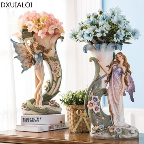 Angel resin vase ancient European beauty statue flower decoration household handicraft, wedding gift, American wedding decortion