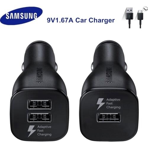 Samsung s10 S8 s9 Plus Car Charger Original Dual USB Adaptive Fast Charger 9V 1.67A Quick Charge 3.0 Type-C Cable for Note 10 8