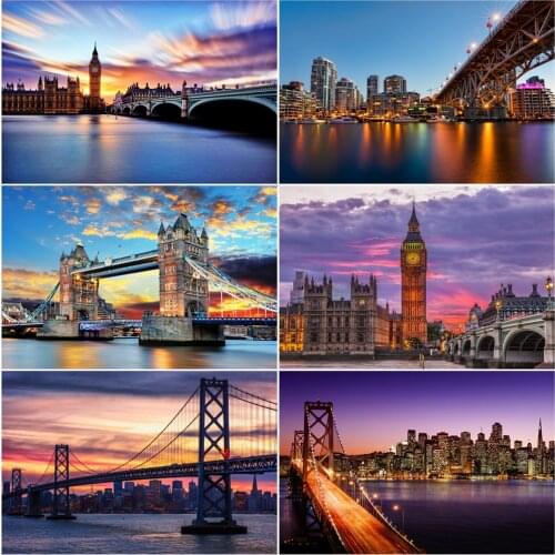 AZQSD Diamond Mosaic Bridge Cross Stitch Kits Needlework 5D Diamond Painting New Arrivals City Full Square Drill Home Decor