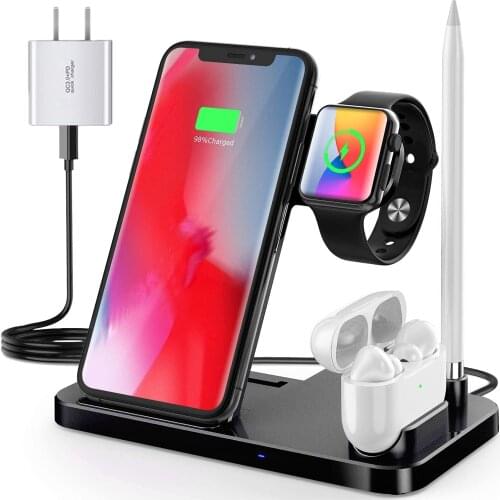 4 in 1 Fast Wireless Charger for Apple iWatch 6 SE 5 4 3 AirPods Pro Pencil Qi Charging Dock Station For iPhone 12 11 XS XR X 8