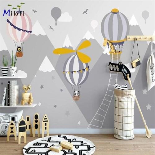 Milofi custom large 3d wallpaper mural photo wall hand-painted hot air balloon childrens room indoor nordic small animals