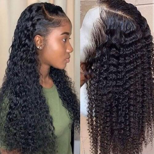 13x4 Deep Wave Frontal Wig Curly Lace Front Human Hair Wigs Brazilian HD Transparent Lace Frontal Wigs Glueless Deep Wave Wig