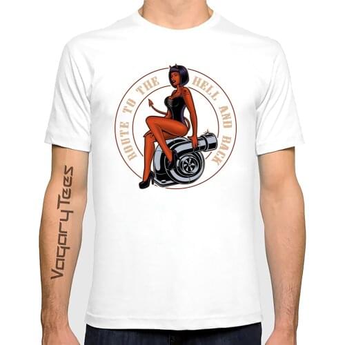 New Fashion Summer Men Vintage Turbocharger Pinup Devil Girl printed T-Shirt male Novelty Hip Hop Boy Tops White Casual Tees