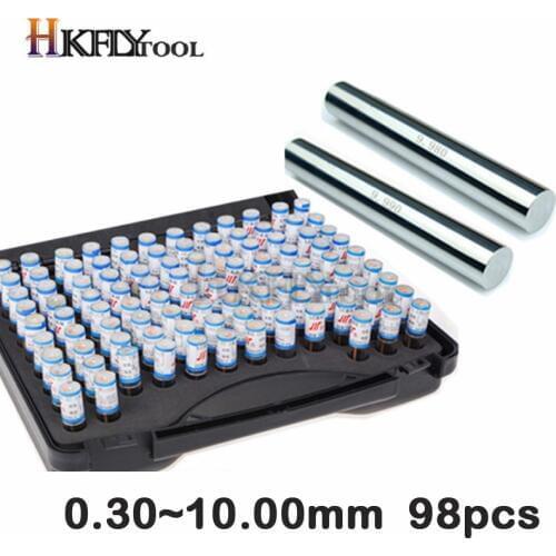 High Quality 0.30-10.00mm Steel Pin Gauge 50mm Pin Measuring Tool step 0.1mm, 98pcs/lot Measurement Tool