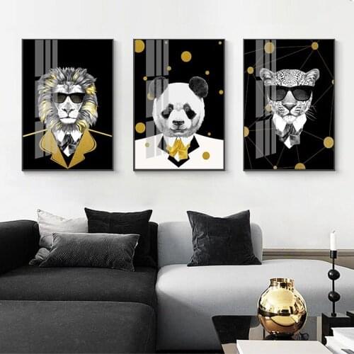 3 Pieces Lion Panda Leopard Nordic Poster Print Canvas Painting Decorative Animal Wall Art Picture Modern Living Room Decoration