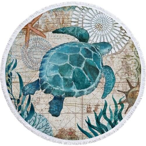 Ocean Turtle Tassel Round Bath Towel Beach Towel Microfibre Travel Compressed Shower Bathroom Towels Bath Towels for Adults