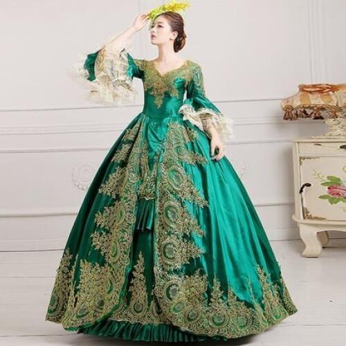 Luxury green golden embroidery lace ball gown wonderland cosplay medieval dress Renaissance gown queen VictorianBelle Ball/belle