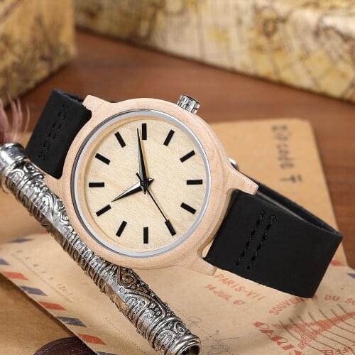 Mapa Minimalist Black Analog Design Maple Wood Watch Leather Quartz Wristwatch Natural Stylish Male Wood