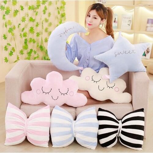 Cute Sky Series Stuffed Moon, Star Clouds bowknot Plush Toys Soft Cushion baby sleeping Pillow kids gifts home decor Dropship