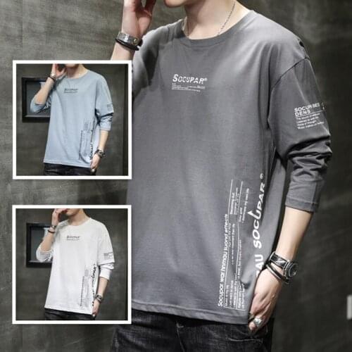Mens Silk Cotton T-shirt Slim In Spring and Autumn with Korean Fashion Long Sleeve T-shirt Sweater Men Clothing Graphic
