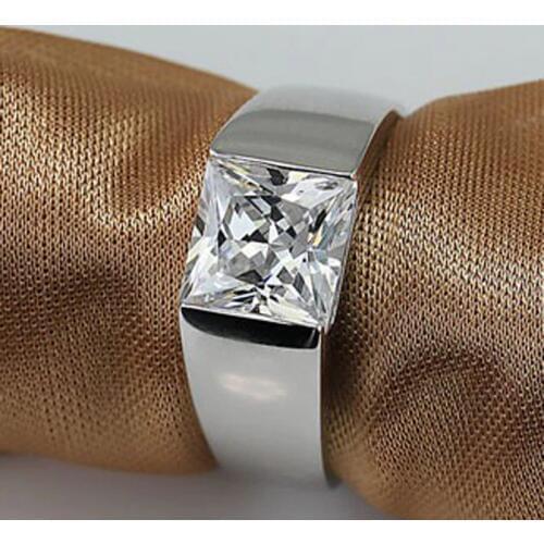 Handsome male ring 925 Sterling silver Princess cut 8mm AAAAA Zircon cz Wedding Band Rings for men Statement Party Jewelry