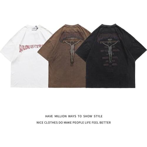 2021 New Summer Jesus Print Doing Old Made Mens T-shirt Unisex Womens Super Oversize Tees Street Casual Hip hop Varsity Chic