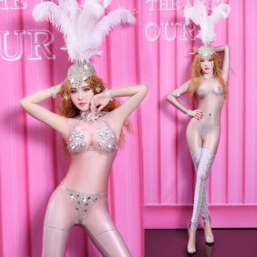 New sexy DS performance nightclub DJ singer GOGO lead dance jumpsuit rhinestone printing costume woman freeshipping