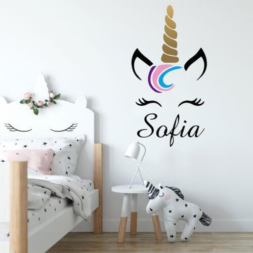 New Arrival Popular Unicorn Custom Name Wall Sticker Vinyl Monogram Theme For Kids Babay Nursery Room Cartoon Wallpaper B276