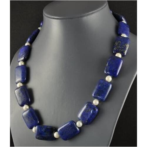 New Arrival Unique Pearl Lapis Necklace White Color Real Freshwater Pearl Blue Squartz Lapis Lazuli Fine Jewelry Nice Women Gift