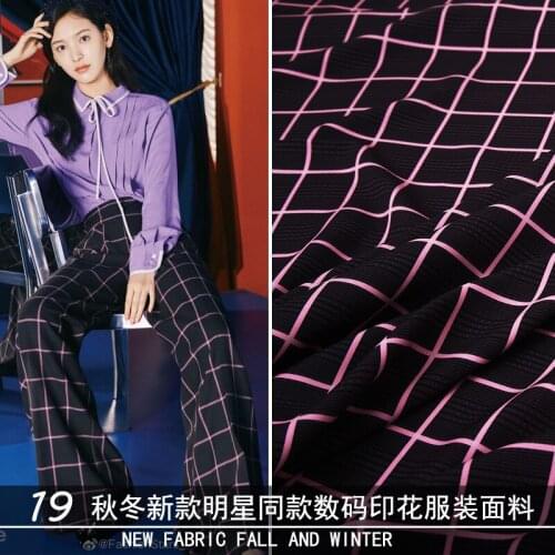 Autumn and winter new pants suit fabric digital printing stretch plaid clothing handmade DIY fabric European and American show