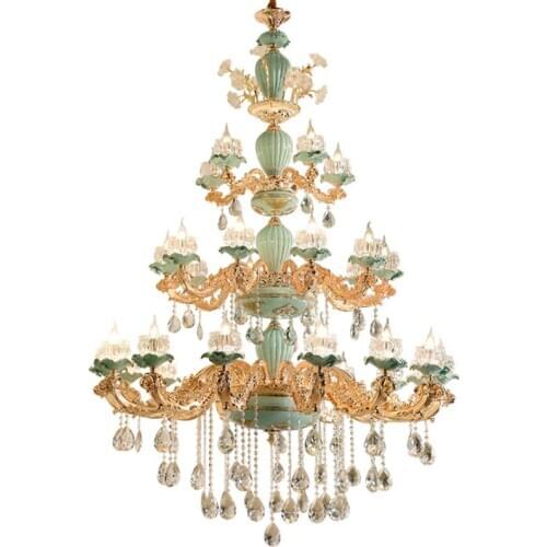 Simple Living Room Chandelier European Candle Crystal Lamp Modern Zinc Alloy Ceramic Chandeliers Villa Hotel Chandelier Lighting