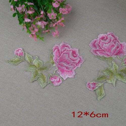 Size12*6cm (5pcs/lot) DIY Craft Pretty Colorful Pink Venise Embroidered Lace Applique Lace Patch