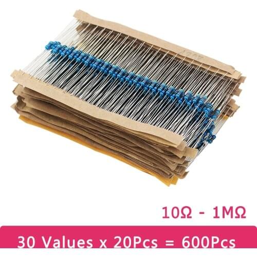 600 Pcs/lot Resistors10Ω-1KΩ 30 Kind of Resistance 1/4 W Metallic Film 1% Precision Resistor for Arduino Raspberry Pi Pico